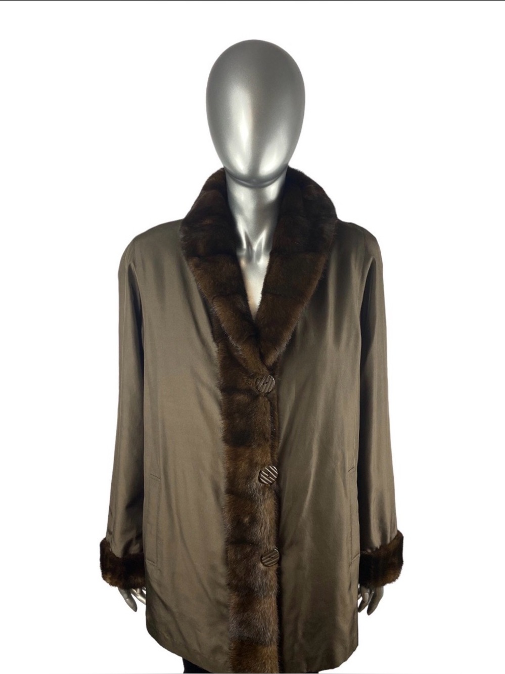 Brown Sheared Mink Jacket w/Natural Mink Collar and Cuffs, Reversible Sz S